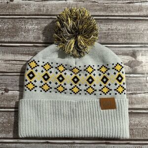 Nike SB Gray Yellow Beanie with Pom Soft Warm Skater